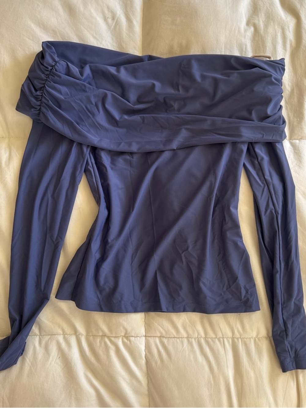 Aritzia Off-Shoulder Long Sleeve Top in Periwinkle Blue